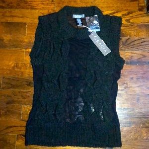 NWT Gracia sleeveless cable print and mesh sweater